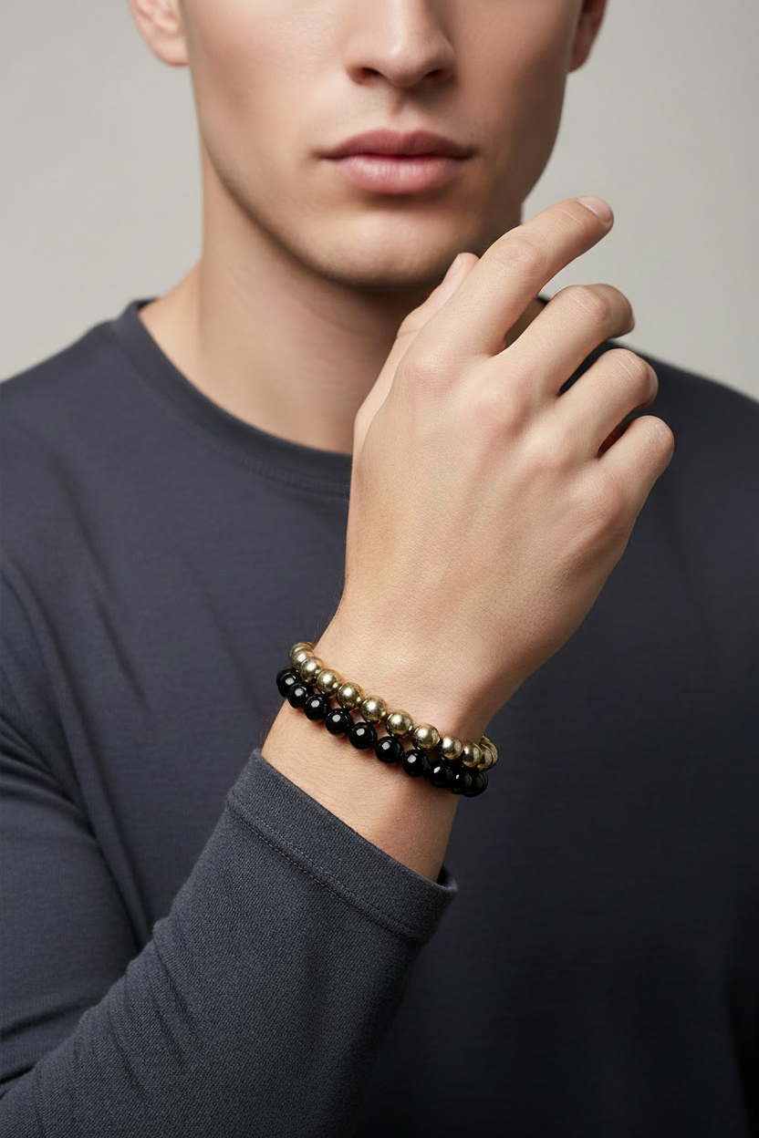 Richie Rich Combo   (Pyrite bracelet + Black Obsidian Bracelet)