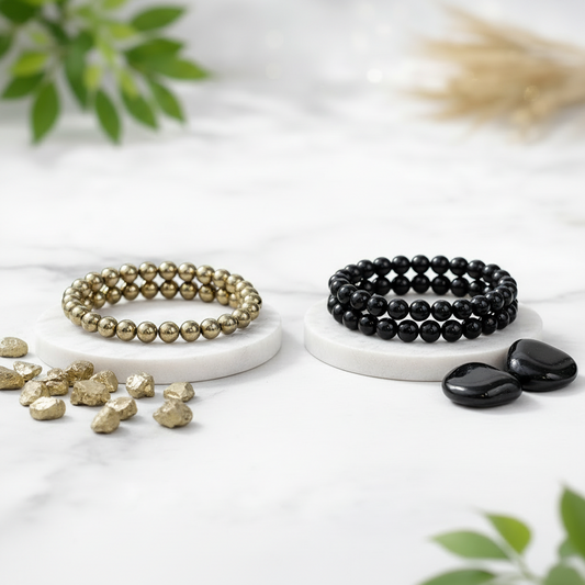 Richie Rich Combo   (Pyrite bracelet + Black Obsidian Bracelet)
