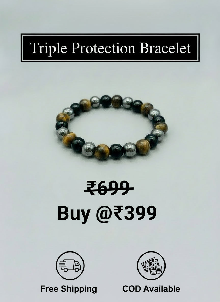 Triple Eye Protection Bracelet – Tiger Eye, Hematite & Black Obsidian for Strength & Protection