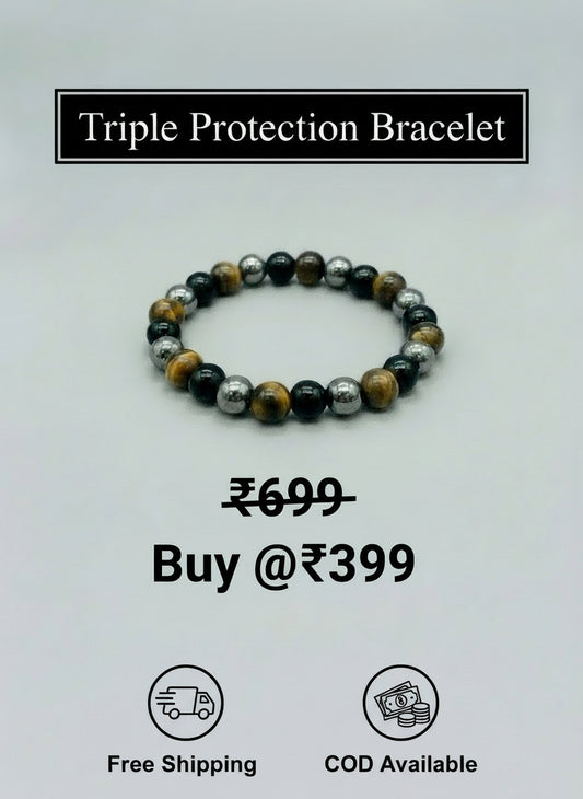 Triple Eye Protection Bracelet – Tiger Eye, Hematite & Black Obsidian for Strength & Protection