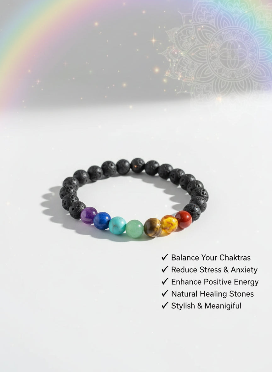 Seven Chakra Healing Bracelet – Natural Crystal Stones for Balance, Positivity & Energy Alignment